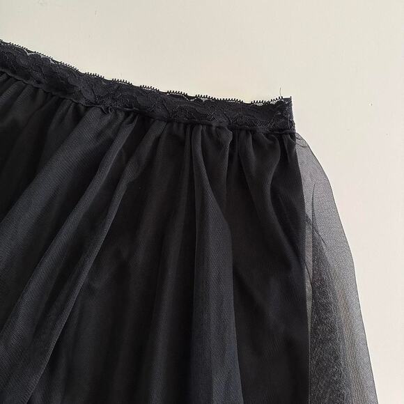handmade black nylon sheer mesh mini skirt with lace detailing - Picture 6 of 10